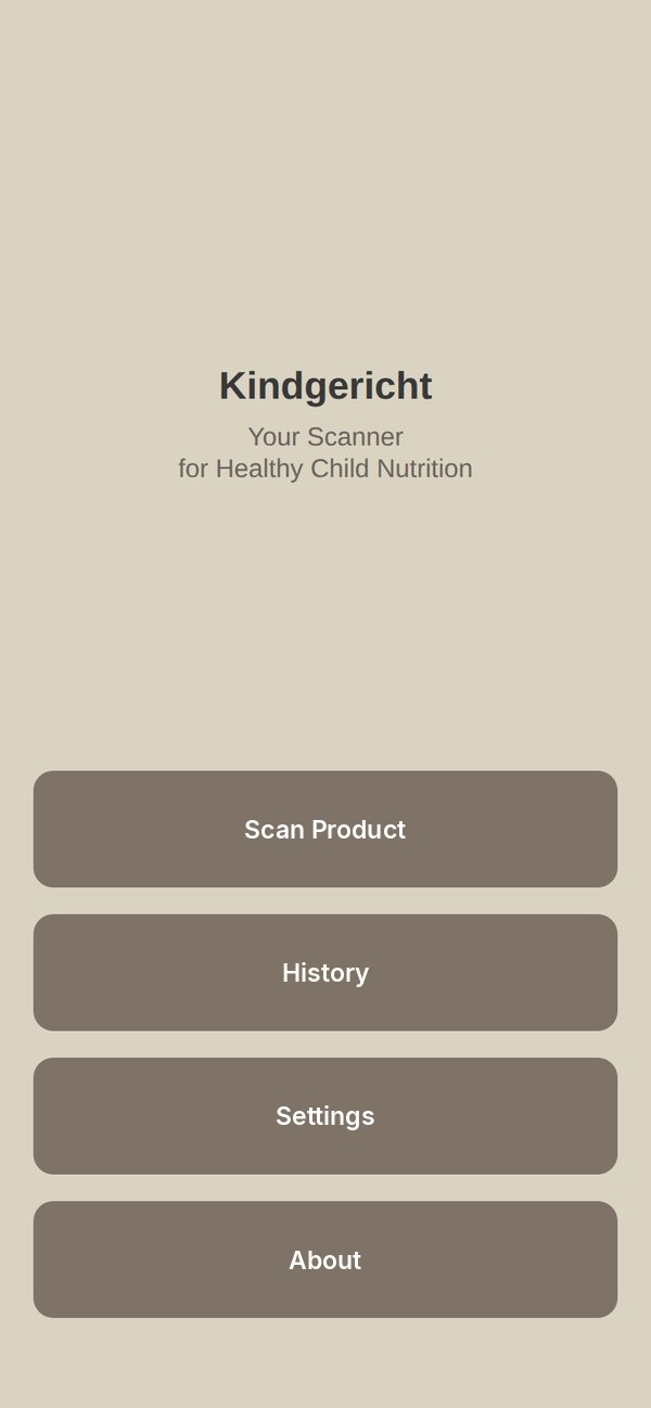 Main menu of the app